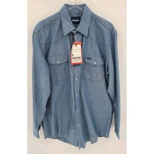WRANGLER Western Shirt Men XLT Tall Blue Chambray Pearl Snap Pockets Cowboy NWT